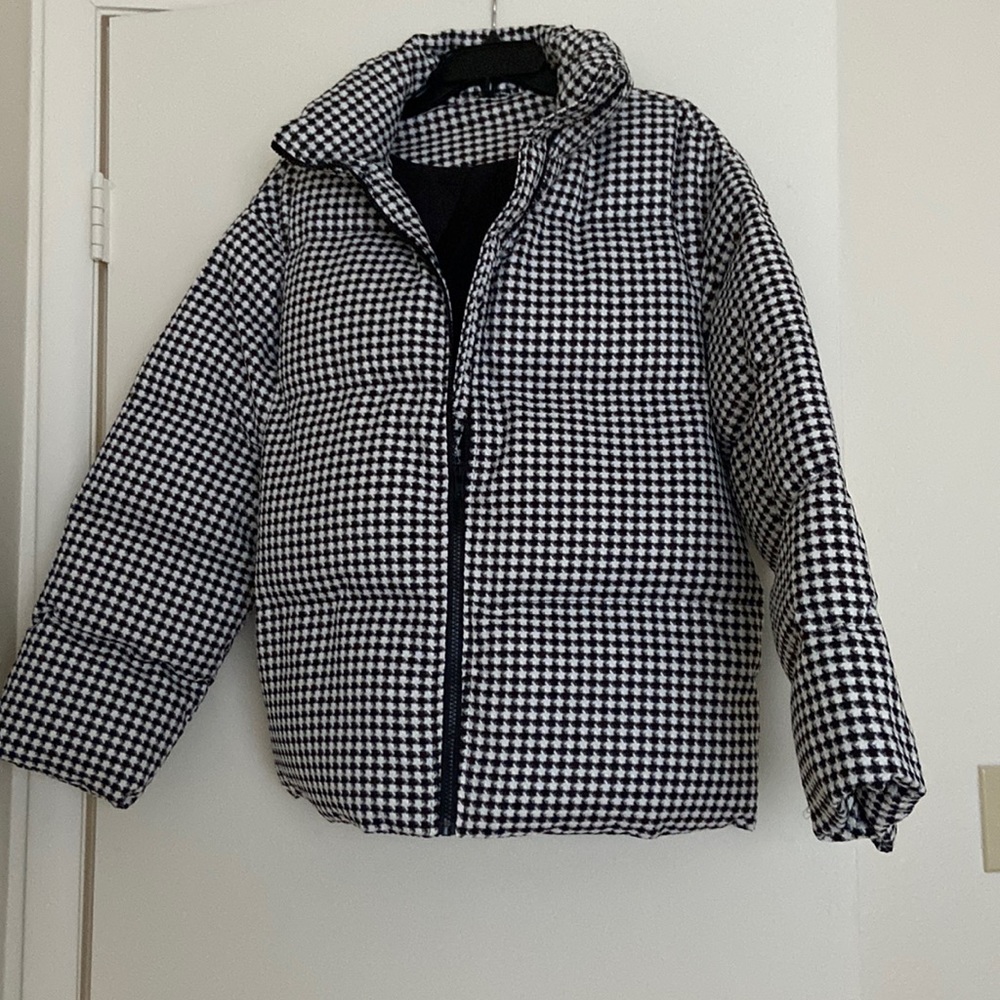 Gingham puffer coat